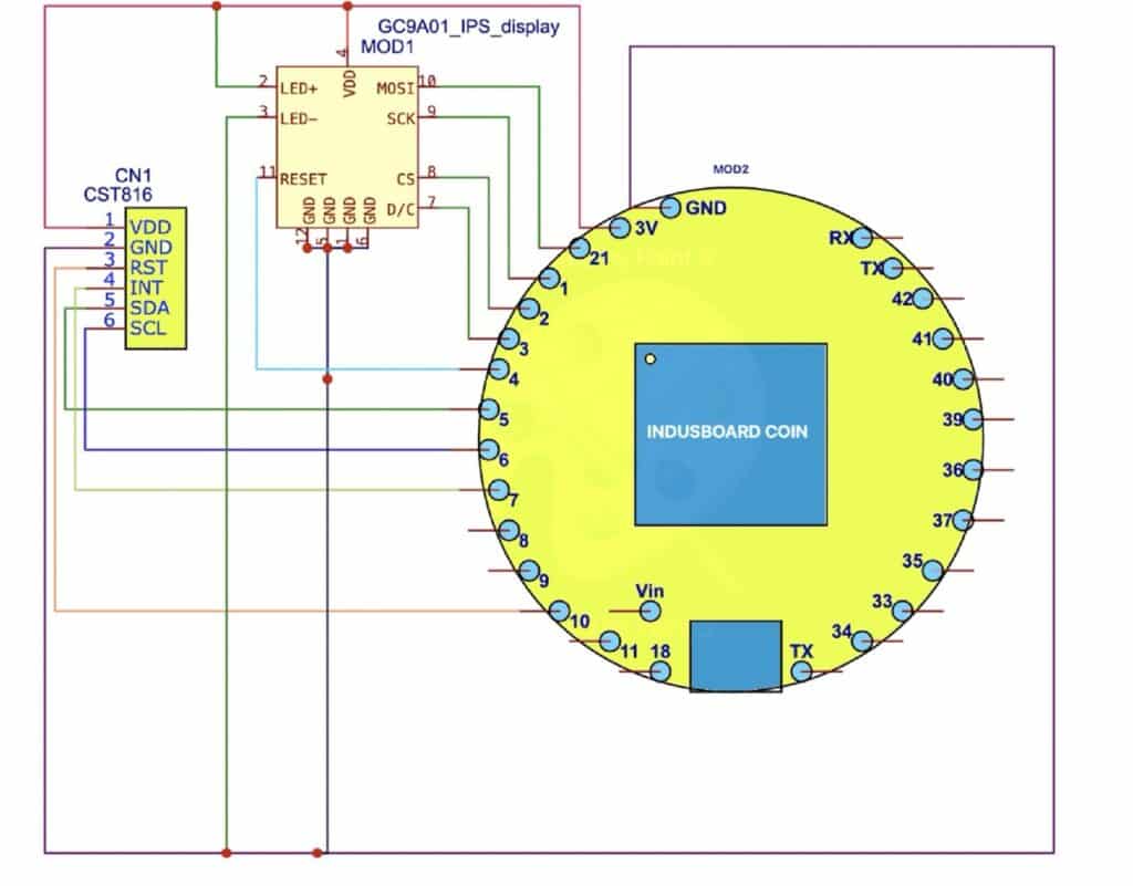 Indusboard IoT Smartwatch Circuit Connection